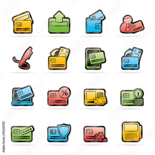 credit card, POS terminal and ATM icons - vector icon set