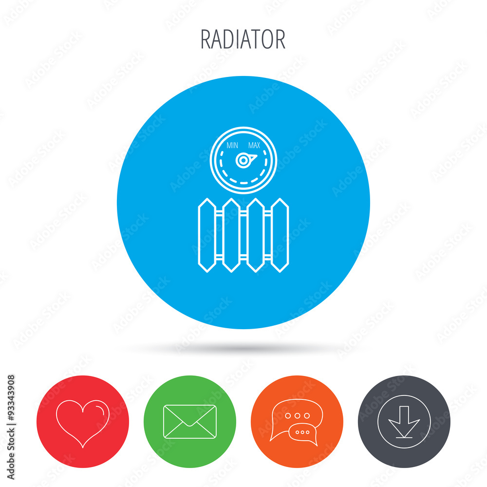 Radiator with regulator icon. Heater sign. Radiator with regulator icon. Heater sign.