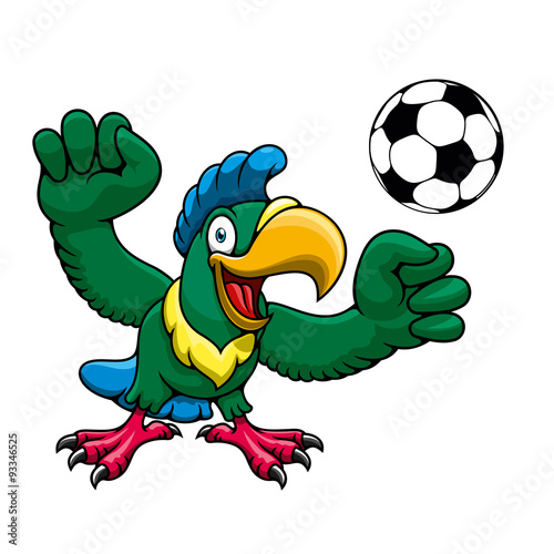 Cartoon parrot player with soccer ball