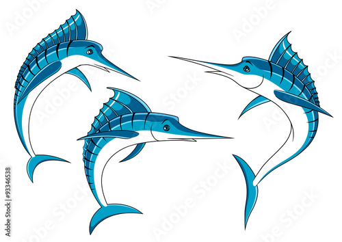 Jumping blue marlin fish characters