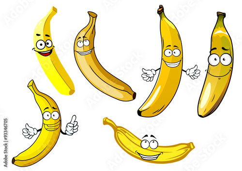 Funny cartoon yellow banana fruits