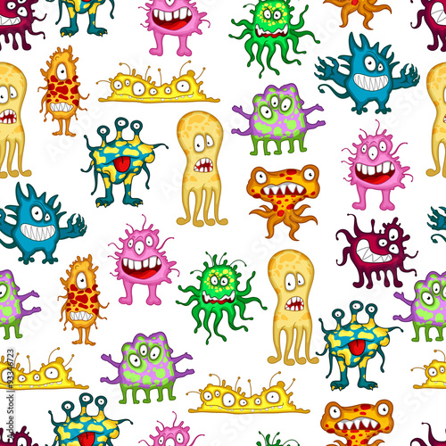 Colored cartoon monsters seamless pattern