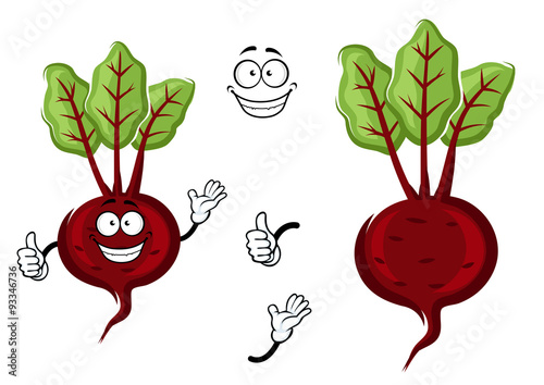 Happy little cartoon beetroot with green leaves