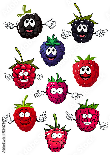 Funny raspberry, blueberry and blackberry