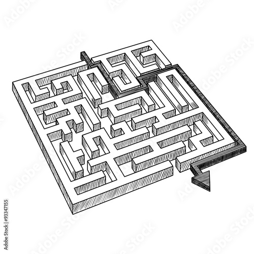 Labyrinth or maze, solved by arrow