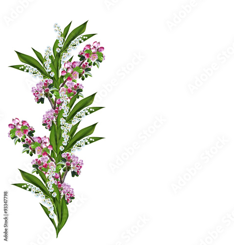 flowering plum and lily of the valley isolated on white backgrou