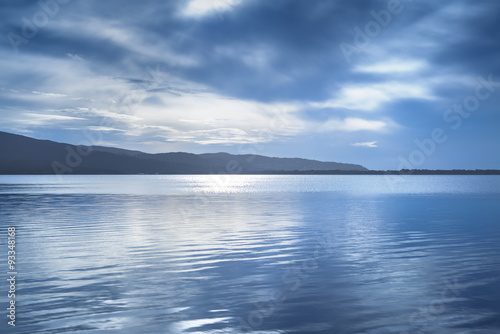 Sunset blue landscape. Orbetello lagoon, Argentario, Italy.