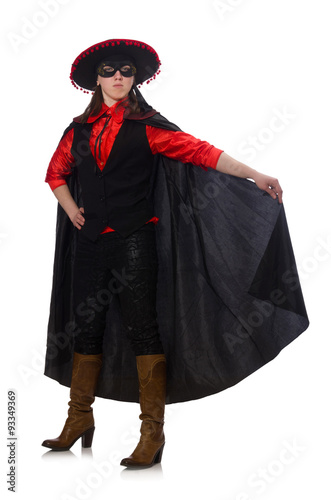 Girl in black and red carnival suit isolated on white