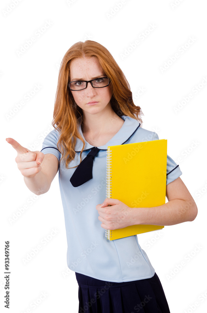 Young student with notebooks isolated on white Young student with notebooks isolated on white
