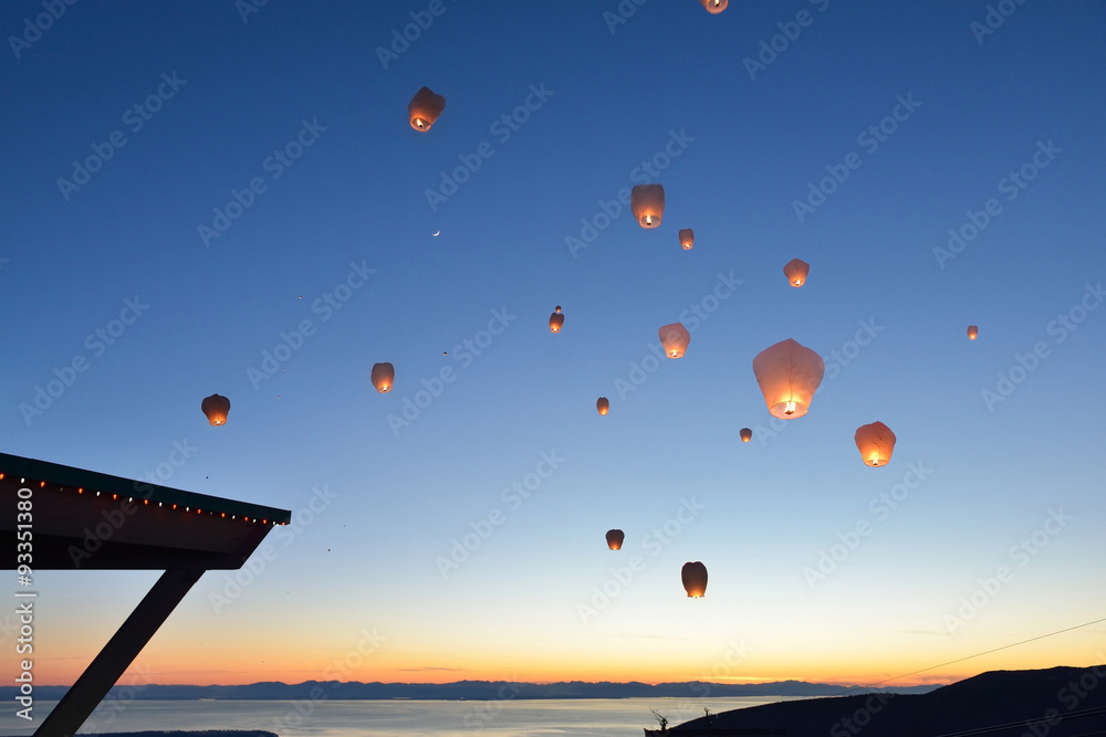 Paper Floating Lanterns release on Grouse Mountain Stock Photo Adobe