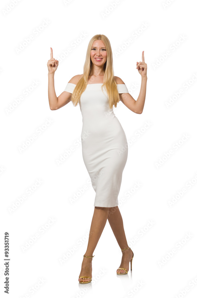 Blond hair woman in elegant dress isolated on white Blond hair woman in elegant dress isolated on white