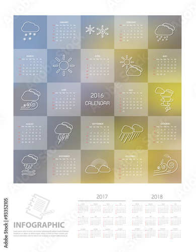 2016 Calendar  design template with weather icon set  vector eps