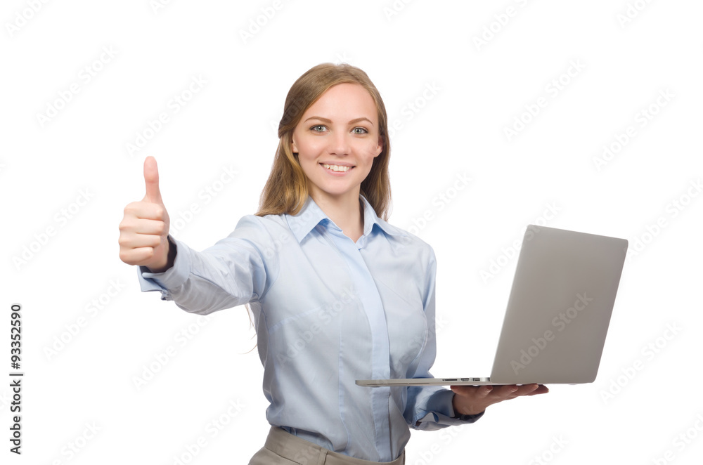 Office employee with laptop isolated on white Office employee with laptop isolated on white