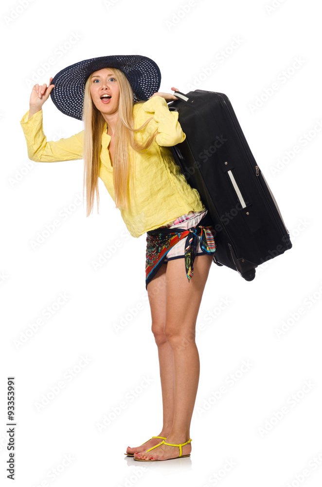 Young woman in travelling concept on white Young woman in travelling concept on white