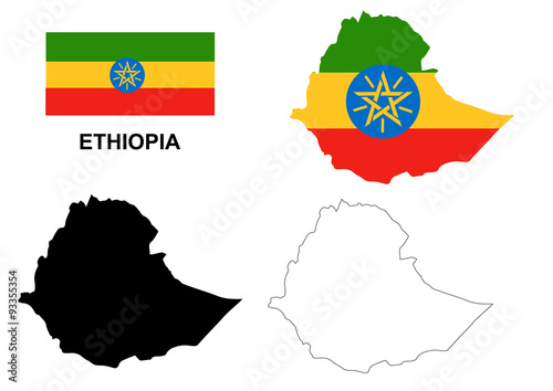 Ethiopia map vector, Ethiopia flag vector, isolated Ethiopia