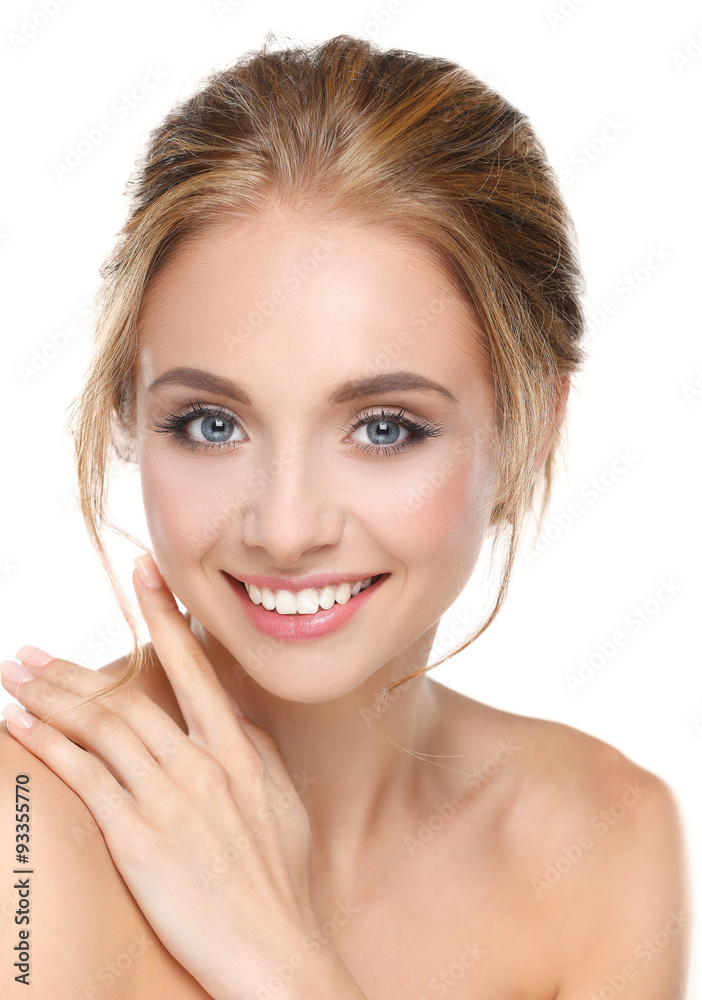 Portrait of beautiful woman on white background Portrait of beautiful woman on white background