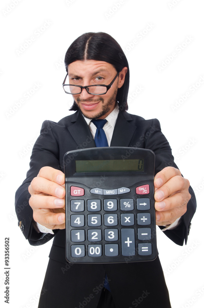 Man with calculator isolated on white Man with calculator isolated on white