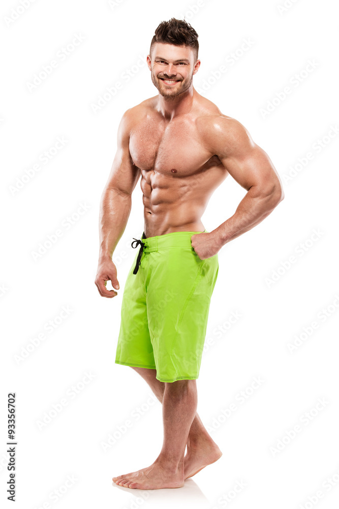 Fototapeta premium Strong Athletic Man Fitness Model Torso showing big muscles