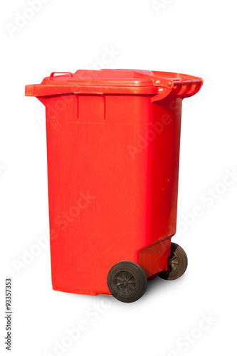 Red large trash cans (garbage bins) on white background