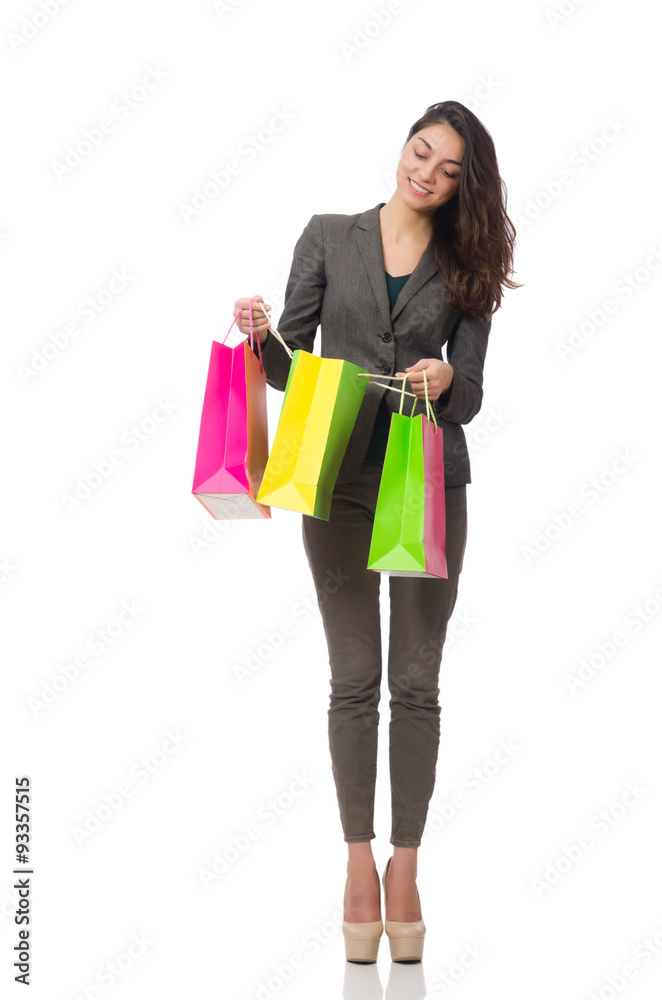 Attractive woman with shopping bags isolated on white Attractive woman with shopping bags isolated on white