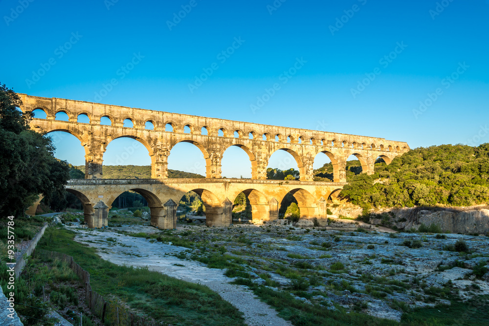 Morning view at Ancient Aqueduct Pont du Gard