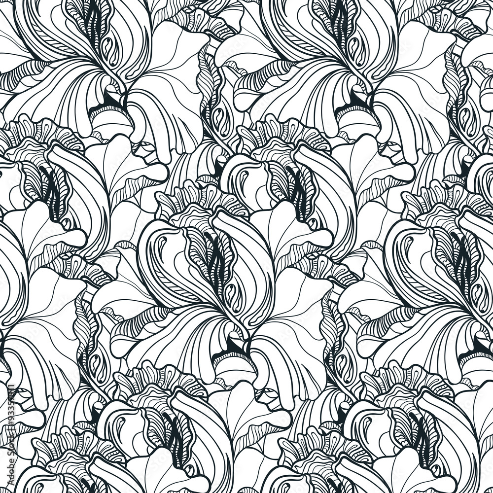 Fototapeta premium Seamless floral doodle background pattern in vector