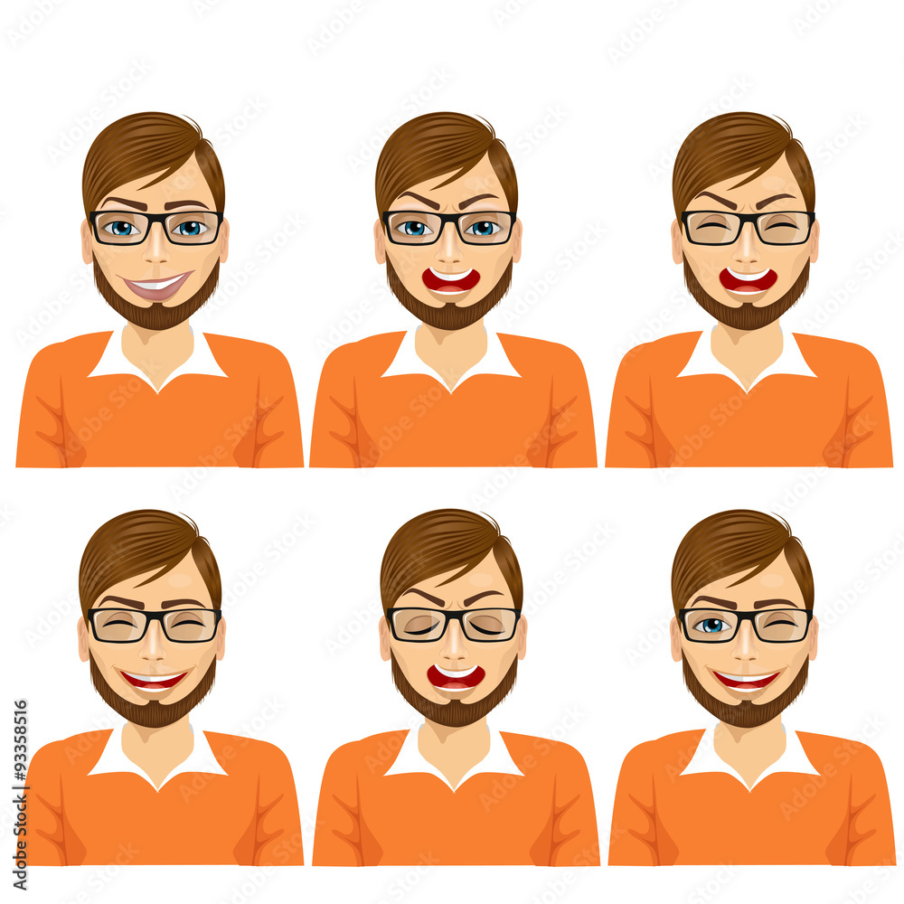 isolated set of male hipster avatar expressions isolated set of male hipster avatar expressions