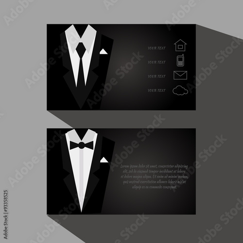 eps10 Vector black business cards with elegant suit and tuxedo
