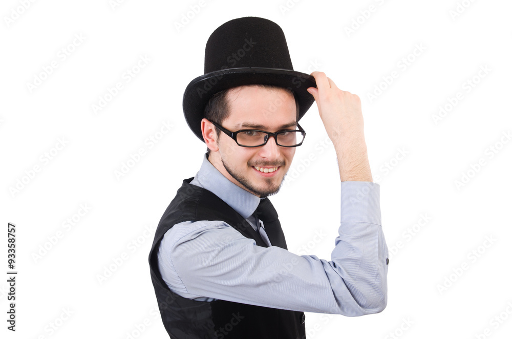 Young man in hat isolated on white Young man in hat isolated on white