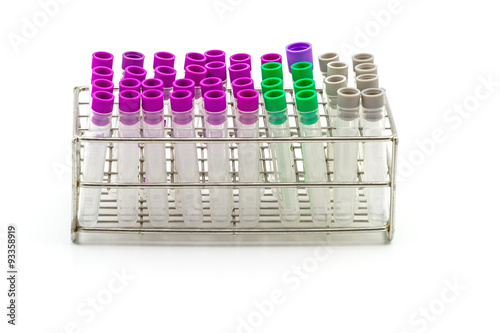 Billede på lærred Medical Blood tube, test tube for laboratory empty on  rack on a