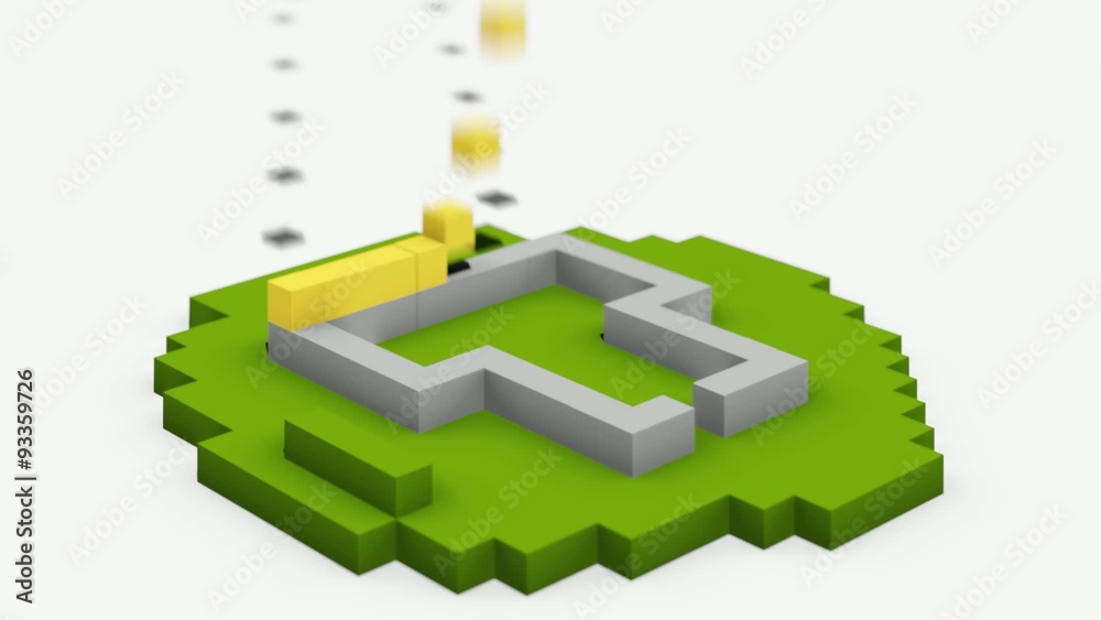 Animated construction (building) of cartoon block house. Falling blocks. Animated construction (building) of cartoon block house. Falling blocks.