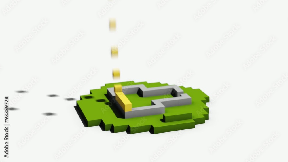 Animated construction (building) of cartoon block house.Falling blocks ...