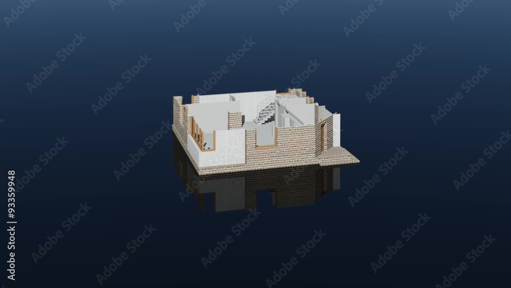 Modern house creation on mirror floor. 3d visualization