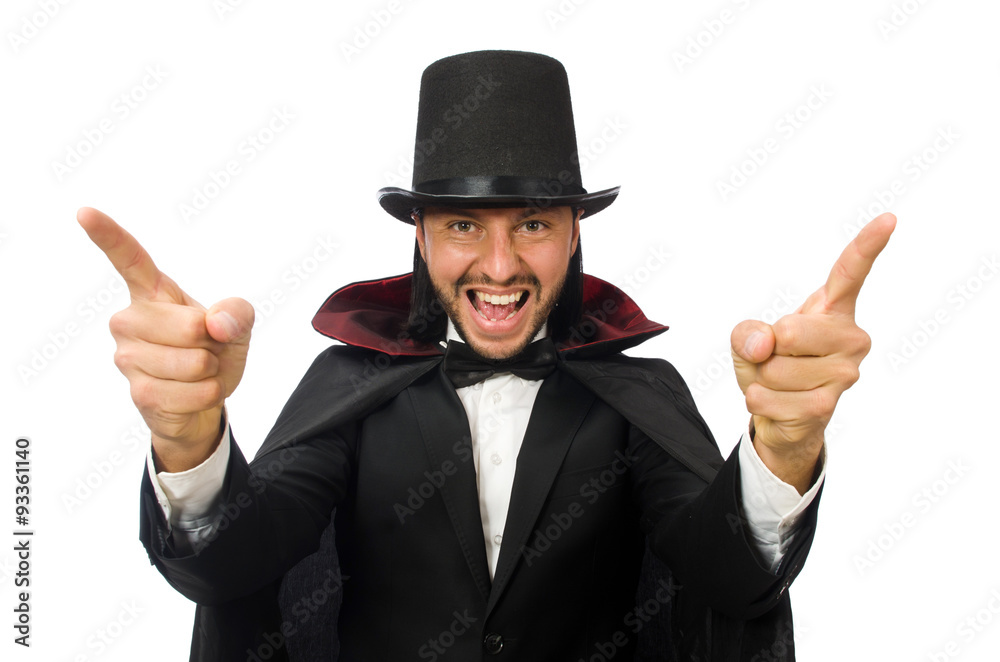 Man magician isolated on white Man magician isolated on white