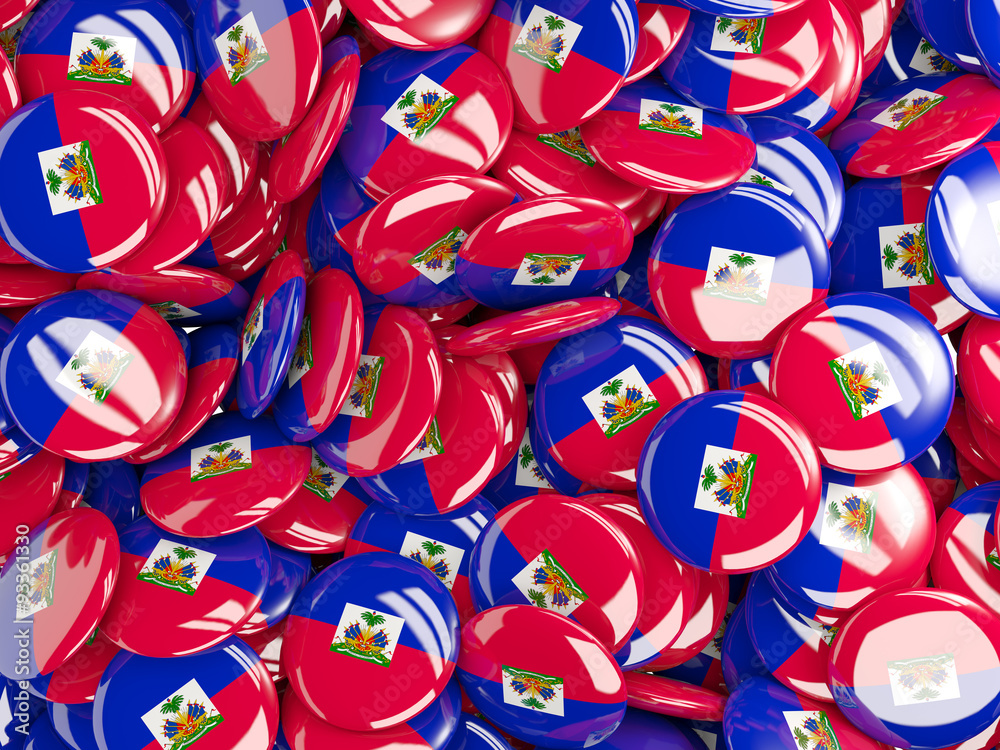 Background with round pins with flag of haiti