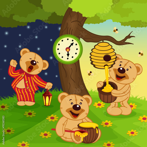 teddy bear's daily routine - vector illustration, eps