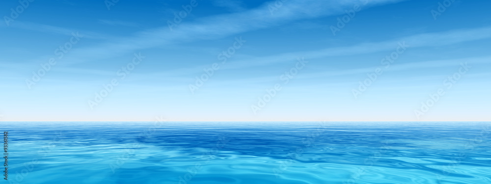 Blue sea or ocean water with sky banner