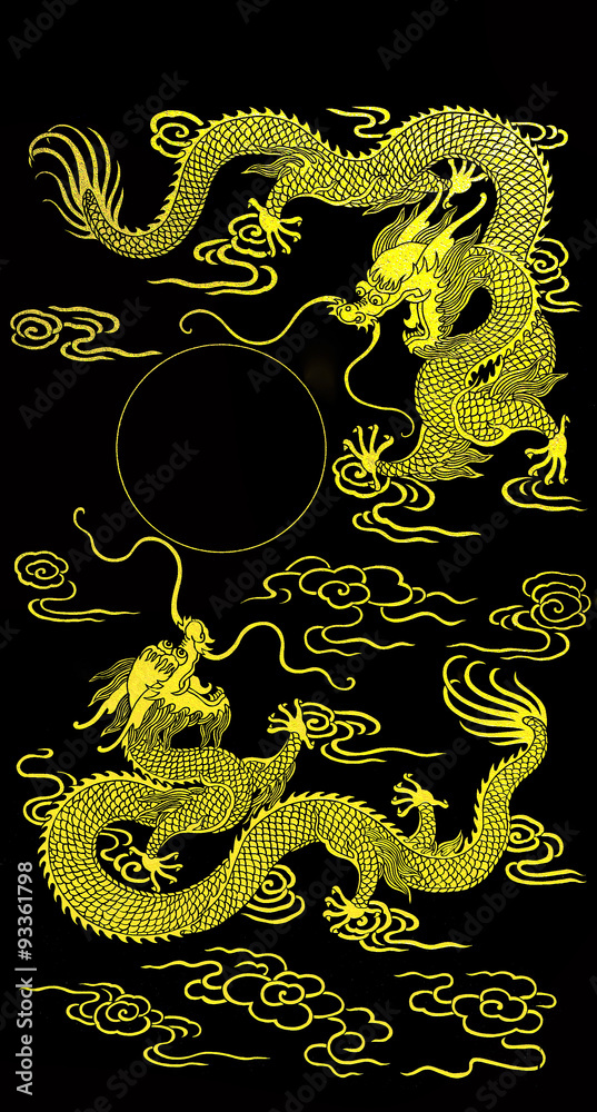 Obraz premium Dragon gold on black background