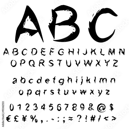 Vector conceptual collection of black handwritten, sketch or paint fonts