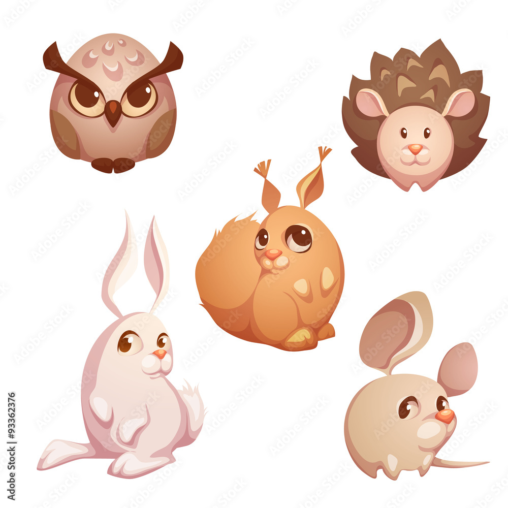 Obraz premium Vector set of small forest cute animals