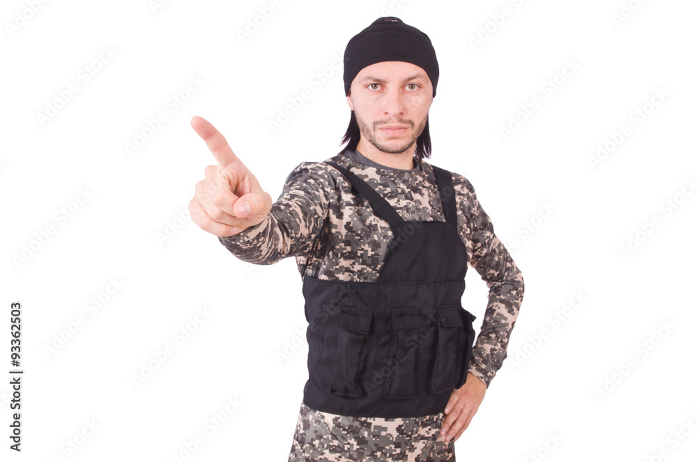 Caucasian soldier with handgun isolated on white Caucasian soldier with handgun isolated on white