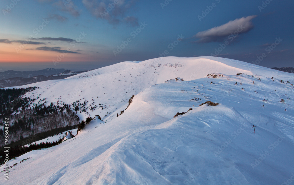 Panorama of winter mountain, Slovakia frozen landscape