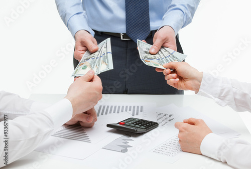Business partners demanding money from boss
