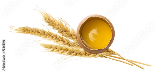 Fresh egg yolk wheat ear isolated on white background