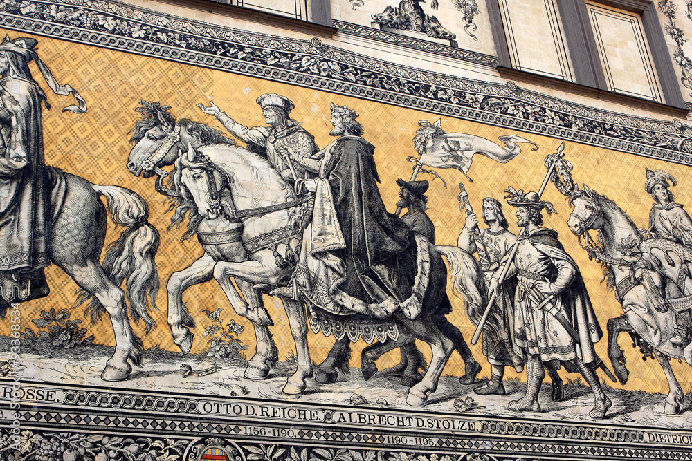 Procession of Princes (Furstenzug ), the famous mural made of porcelain, Dresden, Germany