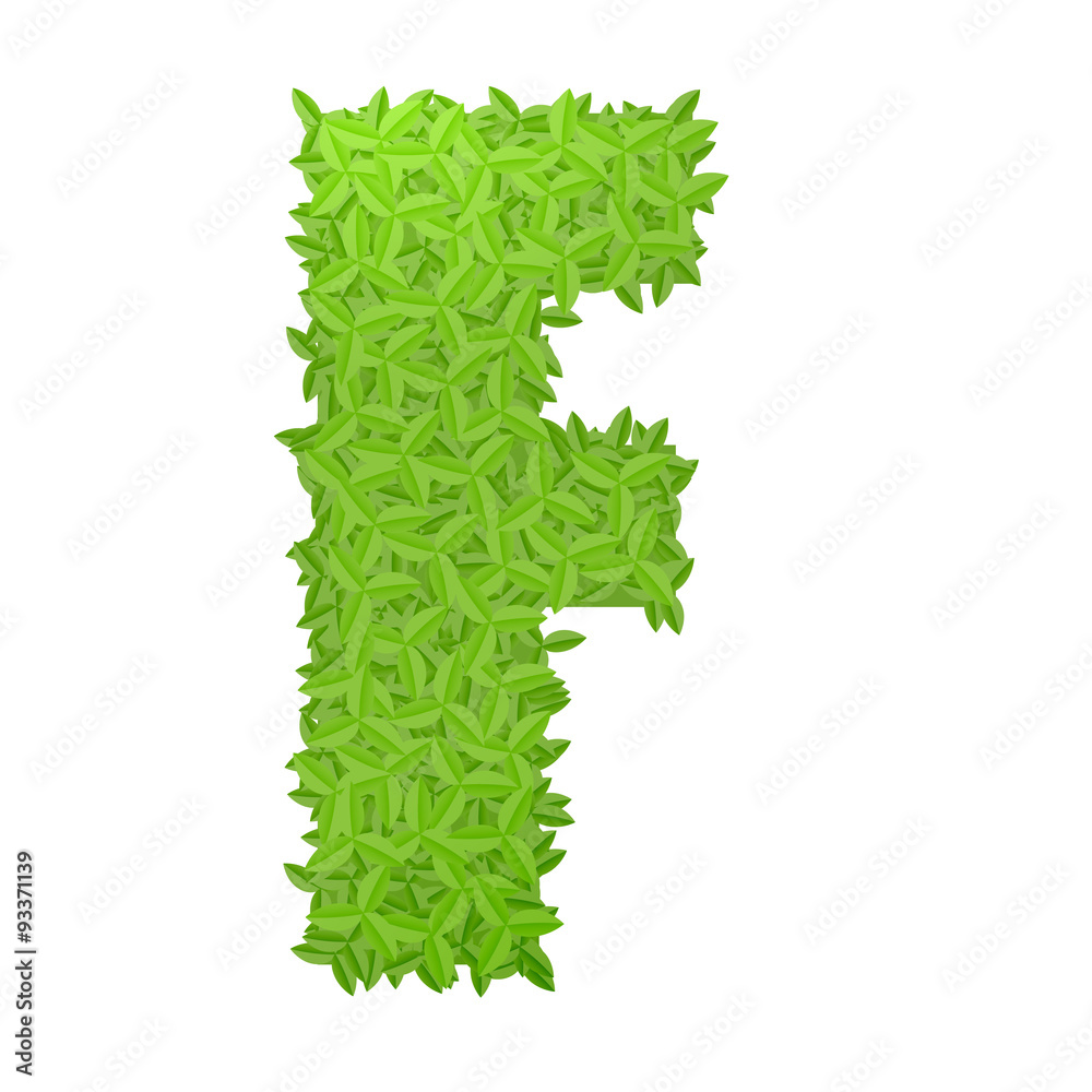 Uppecase letter F consisting of green leaves