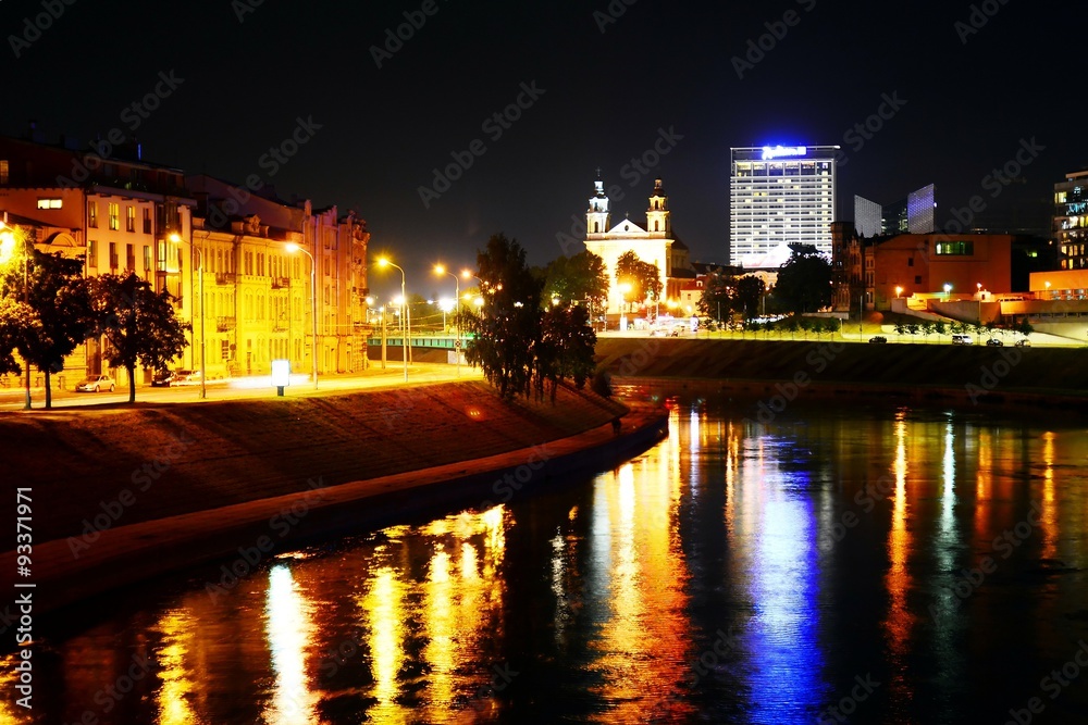 Vilnius panoramic view with Neris river on evening