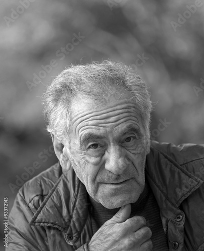 Black and white image of an handsome old man