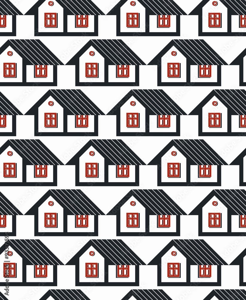 Real estate theme symmetric vector seamless pattern, houses