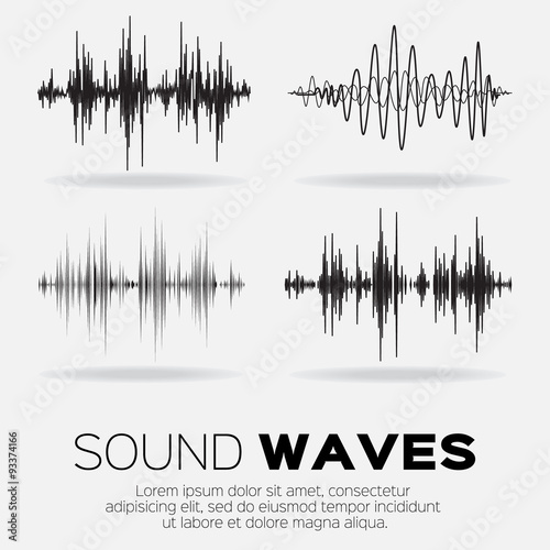 Vector music sound waves set. Audio sound equalizer technology, pulse musical. Vector illustration